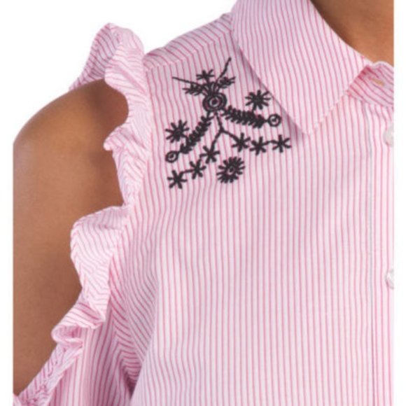 NANETTE LEPORE Cold Shouder Ruffle Button Down NWT - Picture 2 of 10